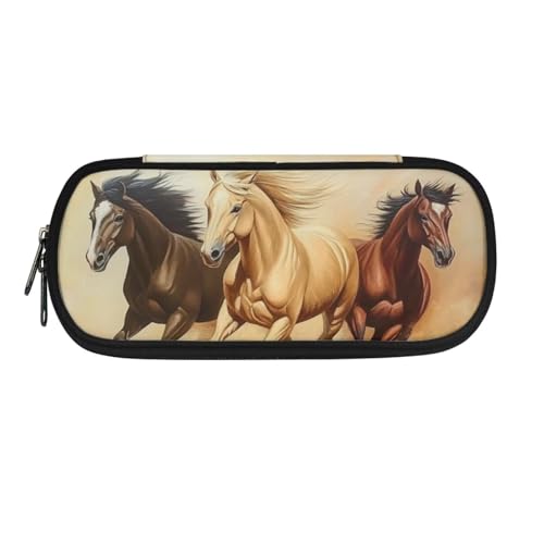 Howilath Federmäppchen und Federmäppchen für Mädchen, Teenager, Reißverschluss, Federmäppchen, Beigefarbenes Pferd, Taschen-Organizer von Howilath