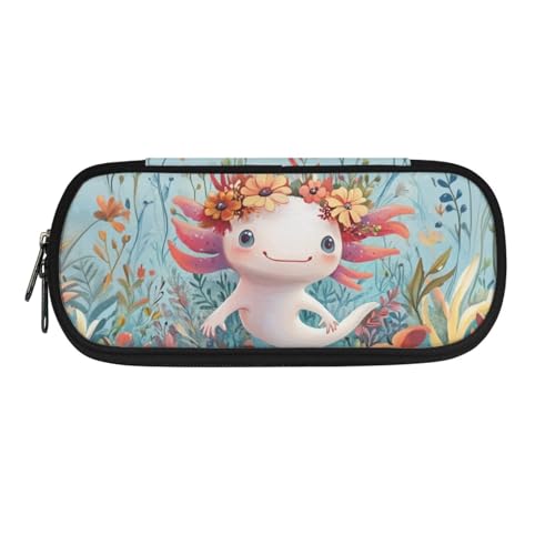 Howilath Federmäppchen und Federmäppchen für Mädchen, Teenager, Reißverschluss, Federmäppchen, Cute Axolotl Hellblau, Taschen-Organizer von Howilath