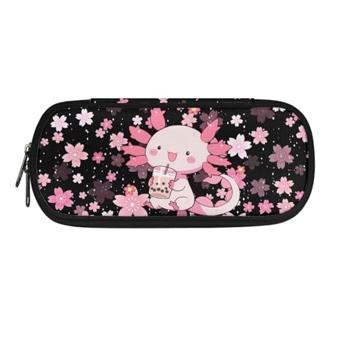 Howilath Federmäppchen und Federmäppchen für Mädchen, Teenager, Reißverschluss, Federmäppchen, Milchtee Axolotl Kirschblüte, Taschen-Organizer von Howilath