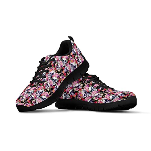 Howilath Floral Skull Damen Athletic, Gothic Skull Leichte Lässige Mesh-Wanderschuhe - Ultraleichter Slip-on-Sneaker - Schwarz EU 42 von Howilath