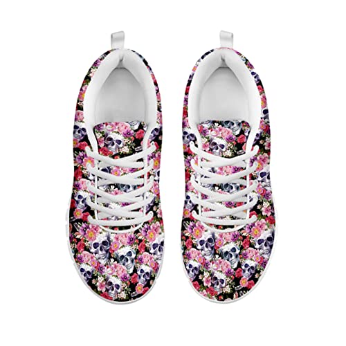 Howilath Floral Skull Damen Slipper, Skeleton Gothic Slip On Leichte Lässige Low-Top-Schuhe Damen Schnürsneakers Mesh-Laufsneaker Low Top - Weiß EU 46 von Howilath