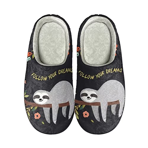 Howilath Folge deinen Träumen Faultierblüte gedruckt Innen im Freien Unisex Slip auf Hausschuhe für Erwachsene warme gemütliche Baumwollschuhe-42-43 von Howilath