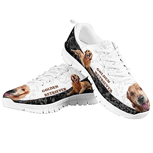Howilath Golden Retriever Damen Sneaker Flats Schuhe - Schwarz & Weiß Splicing Cartoon Dog Bequeme Schuhe Sneakers Driving Loafer Wanderschuhe - Weiße Sohle EU 38 von Howilath