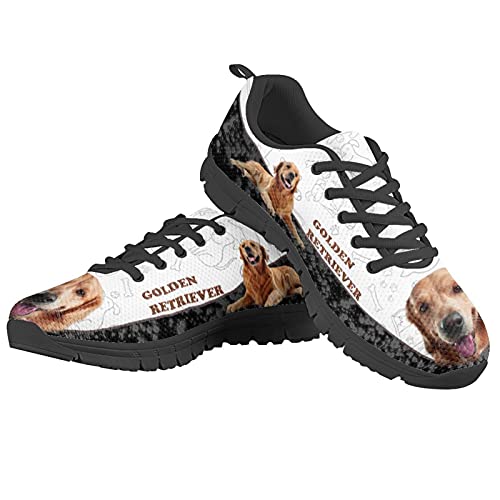Howilath Golden Retriever Damen Trainer Laufschuhe Schwarz & Weiß Spleißen Cartoon Hund Leichte Sport Gym Walking Sneakers Driving Loafers Wanderschuhe - Schwarze Sohle EU 38 von Howilath