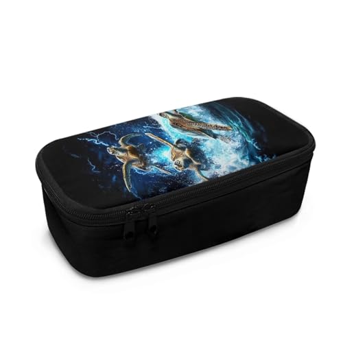 Howilath Großes Federmäppchen für Kinder, Jungen, Sekundar-/Grundschule, Schüler, großes Fassungsvermögen, Schreibwaren-Federmäppchen, Meeresschildkröte Lightning, 10.24"*4.49"*3.15, Schulranzen von Howilath