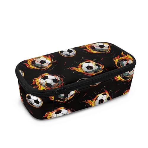 Howilath Großes Federmäppchen für Kinder, Jungen, großes Fassungsvermögen, Schüler, Sekundar-/Grundschule, Schreibwaren, Federmäppchen, Soccer Fire, 10.24"*4.49"*3.15, Schulranzen von Howilath
