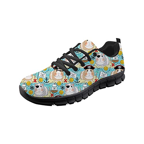 Howilath Guinea Pig Pirate Damenschuhe Trainer Atmungsaktive Wanderschuhe Hamster Schnürschuhe Bequeme Sportschuhe - Schwarz EU 42 von Howilath