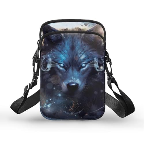 Howilath HOWTLATH Umhängetasche für Damen, kleine Handytasche, Umhängetasche, Herren-Umhängetasche, Mini-Geldbörse, Kartenhalter, Wolf-Aufdruck von Howilath