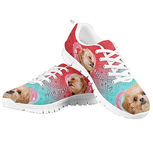 Howilath Heart Print Shih Tzu Dog Lässig Laufen Sportlich Rosa Turnschuhe Gehen Lässig Geschlossene Zehen Mesh Loafer - Weiße Sohle EU 38 von Howilath