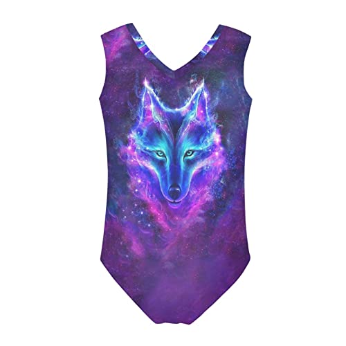 Howilath High Cut Badeanzug Mädchen Einteiliger ärmelloser Badeanzug Strandkleidung Blumen Polka Dot Van Gogh Pferd, Galaxy Wolf, 9-10 Jahre von Howilath