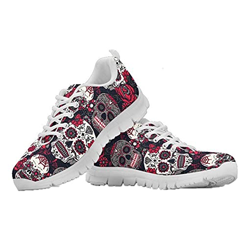Howilath Horror Skull Casual Vacation Wanderschuhe, Gothic Floral Sugar Skulls rutschfeste Mesh-Wanderschuhe für Tennis, Fitnessstudio, Laufen EU 36 von Howilath