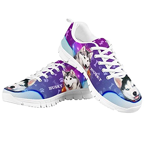 Howilath Husky Damen Slip on Sneakers, Siberian Sled Dog Damen Sneaker Lila Blau Atmungsaktiv Frau Laufschuhe Tägliche Wanderschuhe - Weiße Sohle EU 42 von Howilath