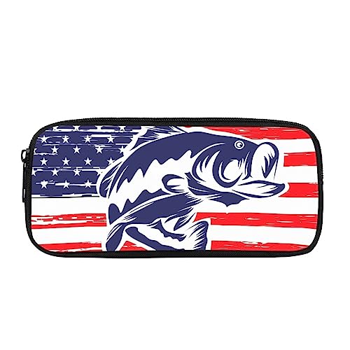 Howilath Ice and Fire Basketball Pencil Case Small Zip Pouch Aesthetic Pencil Pouch Canvas Pencil Bag for Boys Girls, Amerikanische Flagge Barsch Fisch, Schulranzen von Howilath