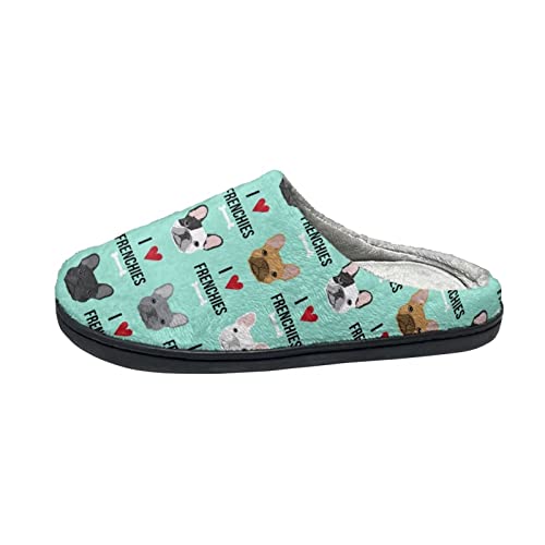 Howilath Ich liebe französische Bulldogge grün Gedruckte Damen Innen Outdoor Unisex Slip Auf Hausschuhe Männer Baumwolle Hausschuhe Casual Hausschuhe-39-40 von Howilath