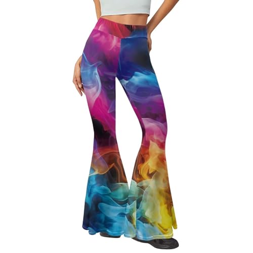 Howilath Jagd Yoga Flare Hosen für Frauen Ausgestellte Leggings Waldblätter Hohe Taille Hosen Blatt Lange Bauchkontrolle Hosen, Buntes Feuer, L von Howilath