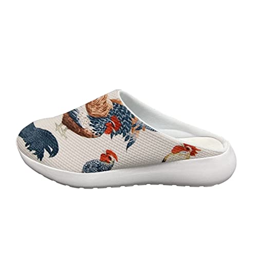 Howilath Karikatur Hahn Huhn weiße Hausschuhe bequeme Schieber Slip-on Hausschuhe atmungsaktive Sandalen für Erwachsene Unisex-45 von Howilath