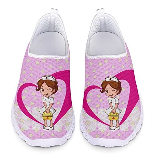 Howilath Karikatur entzückende Krankenschwester Herz lila Sportschuhe Flache Loafer Bequeme Turnschuhe lässige Laufschuhe für Erwachsene Unisex-36 von Howilath