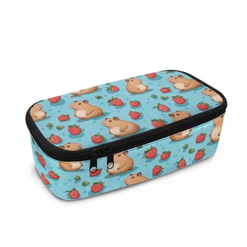 Howilath Kinder-Federmäppchen mit großem Fassungsvermögen für Mädchen, großes Federmäppchen, Organizer, Grundschule, Stifteetui, Capybara Strawberry, 10.24"*4.49"*3.15, Schulranzen von Howilath