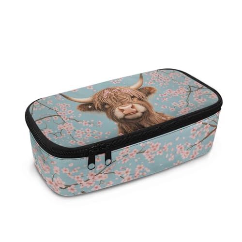 Howilath Kinder-Federmäppchen mit großem Fassungsvermögen für Mädchen, großes Federmäppchen, Organizer, Grundschule, Stifteetui, Highland Kuh, 10.24"*4.49"*3.15, Schulranzen von Howilath