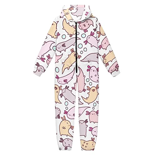 Howilath Kinder Jumpsuits Tiger Streifen Orange Lounge Wear Casual Strampler Bequeme Lounge Wear Reißverschluss Nachtwäsche für Jungen Mädchen, Axolotl Designer, S von Howilath