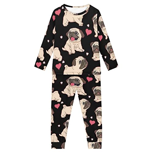 Howilath Kinder Pyjama Anzug Cartoon Niedlich Axolotl Rosa Muster 2 Stück/Set Langarm Nachtwäsche Bequeme Nachtwäsche für Jugendliche, Mops-Welpen-Designer, 11-12 Jahre von Howilath