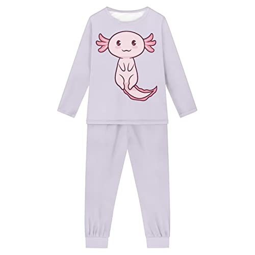 Howilath Kinder Pyjama Anzug Erdbeere Rosa Lounge Wear Casual Nachtwäsche Bequeme Nachtwäsche Langarm Outfits für Teenager, Axolotl bedruckt, 13-14 Jahre von Howilath