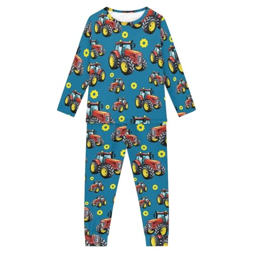 Howilath Kinder Pyjama Anzug Pilz Frosch Schnecke Grün Nachtwäsche Comfy Lounge Wear Casual Outfits für Kinder Jungen Mädchen, Traktor, 15-16 Jahre von Howilath