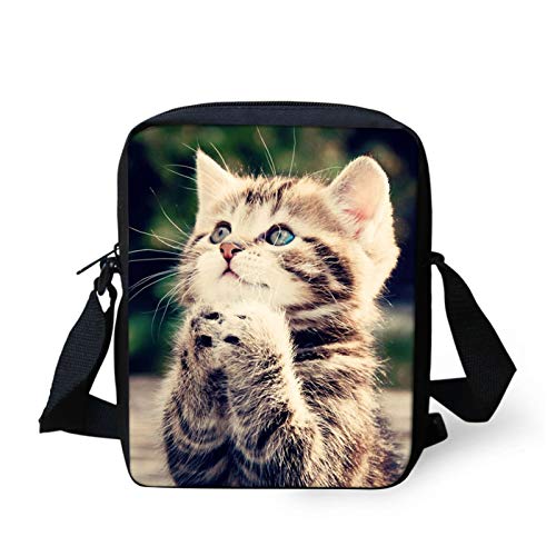 Howilath Lustige Kuriertasche mit Tiermotiv, für Outdoor-Reisen, Schultertasche, Handytasche, Betende Katze, Small von Howilath