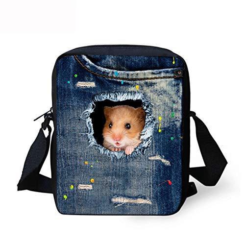 Howilath Lustige Kuriertasche mit Tiermotiv, für Outdoor-Reisen, Schultertasche, Handytasche, Ripped Jeans Hamster, Small von Howilath