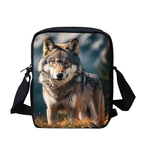 Howilath Kleine Umhängetasche mit Sonnenblumen-Druck, lustiges Tiermuster, Outdoor, Reisen, lässige Messenger-Tasche, Handtaschen, 3D-Wolfsaufdruck, Small von Howilath