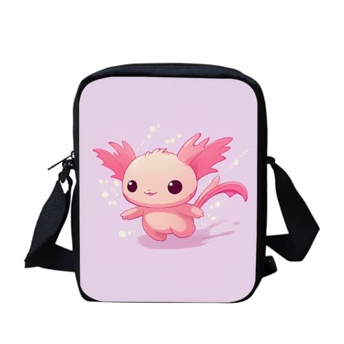 Howilath Kleine Umhängetasche mit Sonnenblumen-Druck, lustiges Tiermuster, Outdoor, Reisen, lässige Messenger-Tasche, Handtaschen, Entzückender Axolotls-Aufdruck, Small von Howilath