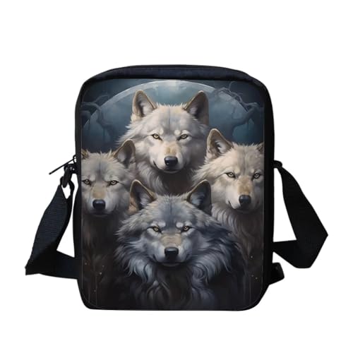 Howilath Kleine Umhängetasche mit Sonnenblumen-Druck, lustiges Tiermuster, Outdoor, Reisen, lässige Messenger-Tasche, Handtaschen, Wolf Galaxie, Small von Howilath