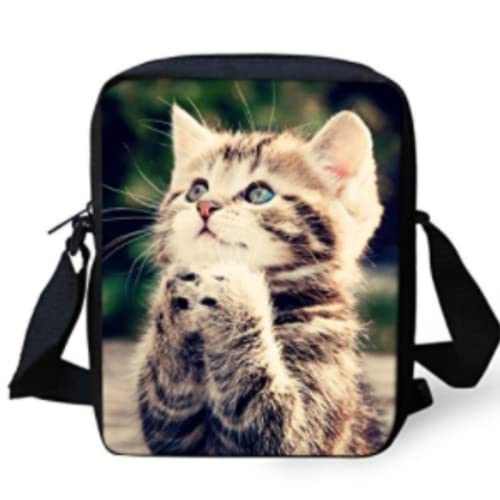 Howilath Kleine Umhängetasche mit Sonnenblumen-Druck, lustiges Tiermuster, Outdoor, Reisen, lässige Messenger-Tasche, Handtaschen, 3D Niedliche Katze Designer, Small von Howilath