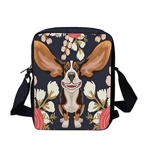 Howilath Kleine Umhängetasche mit Sonnenblumen-Druck, lustiges Tiermuster, für Outdoor, Reisen, lässige Kuriertasche, Handtaschen, Cartoon-Basset Hound, Small von Howilath