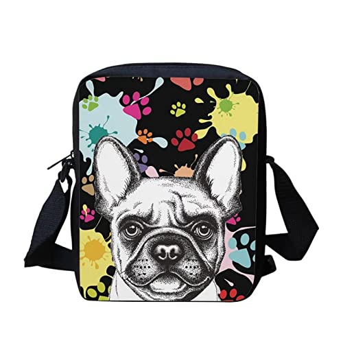 Howilath Kleine Umhängetasche mit Sonnenblumen-Druck, lustiges Tiermuster, für Outdoor, Reisen, lässige Kuriertasche, Handtaschen, Französische Bulldogge Welpe Pfotenmuster, Small von Howilath