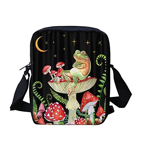 Howilath Kleine Umhängetasche mit Sonnenblumen-Druck, lustiges Tiermuster, für Outdoor, Reisen, lässige Kuriertasche, Handtaschen, Pilz-Frosch-Galaxie-Muster, Small von Howilath