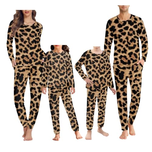 Howilath Leopard Holiday Familie Pyjamas Matching Sets Braun Gepard Print Schlafanzug Langarm Nachtwäsche Outfits Kinder-9-10 von Howilath