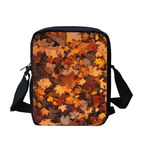 Howilath Kleine Kuriertasche mit lustigem Tierdruck, Outdoor-Reisetasche, Umhängetasche, Handytasche, Herbst-Ahornblatt von Howilath