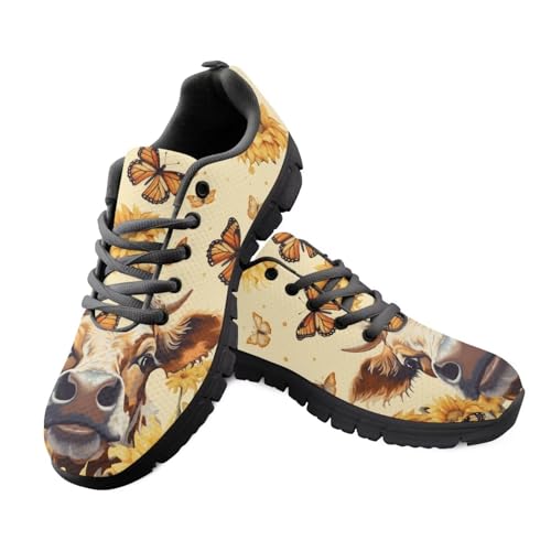 Howilath Milch Kuh Jogger Schuhe für Frauen Turnschuhe Schmetterling Sonnenblume Blume Laufschuhe Motte Blumen Sportschuhe Beige Trainer-43 von Howilath
