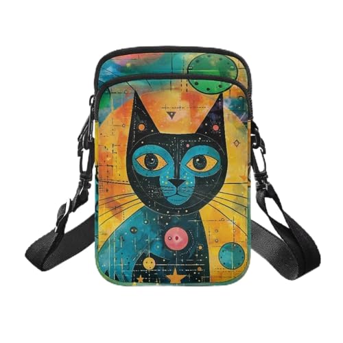 Howilath Mini-Handytasche, Umhängetasche, Damen, Umhängetasche, Herren, Sport, Münzbörse für Smartphone, Schlüssel, Karten, Bargeld, Art Cat von Howilath