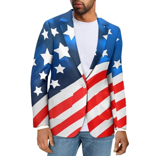 Howilath Musik Stave Anzug Jacken für Männer Blazer Jacken Casual Business Cardigan Jacke Musiknote Schwarz Knopf Jacke, Amerikanische Flagge Sterne, L von Howilath