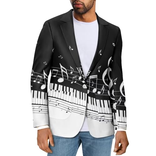 Howilath Musik Stave Anzug Jacken für Männer Blazer Jacken Casual Business Cardigan Jacke Musiknote Schwarz Knopf Jacke, Musik Klavier, XXXL von Howilath