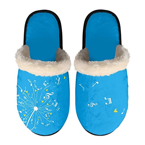 Howilath Musiknote blaue Muster leichte Fuzzy Hausschuhe kausale Indoor Hausschuhe Slip-on Hausschuhe für Männer Damen-XL von Howilath