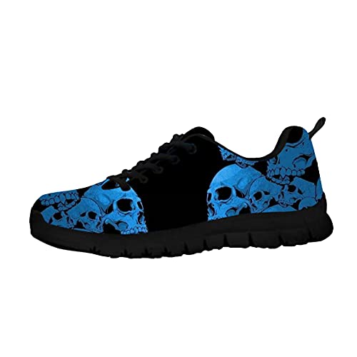 Howilath Navy Blue Skull Trainer Damen Wanderschuhe - Damen Laufen Atmungsaktive Mesh Sportliche Turnschuhe für Gym Jogging Reisearbeit EU 41 von Howilath