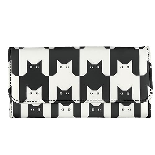 Howilath Neuheit Floral Blumen Tiere Hund Eule Schmetterling Gedruckt Frauen Lange Brieftasche Geldbörse, Frauen Slim Designer Trifold Brieftasche Lange Geldbörse, Schwarze und weiße Katzen, Medium, von Howilath