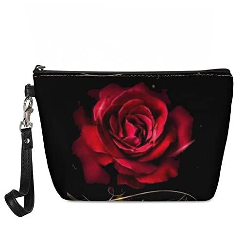 Howilath Neuheit Gedruckt Elegante Frauen Kosmetiktasche, Tier Hunde Faultier Floral Design Mädchen Trapez Kosmetiktasche Tragbare Griff Make-up Tasche, Rose, Rot, 1 Size von Howilath