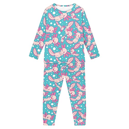 Howilath Niedlicher Cartoon Axolotl blauer Designer Jugend-Pyjama-Anzug, 2er-Pack, lange Ärmel, Nachtwäsche, weiche Nachtwäsche für Jungen und Mädchen-13-14, Axolotl-Muster., 13-14 Jahre von Howilath