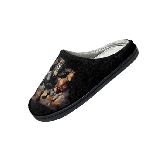 Howilath Pferde Damen Indoor Outdoor Rutschen Aquarell Pferd schwarz Unisex Slip On Hausschuhe Männer Baumwolle Hausschuhe Casual Hausschuhe-39-40 von Howilath