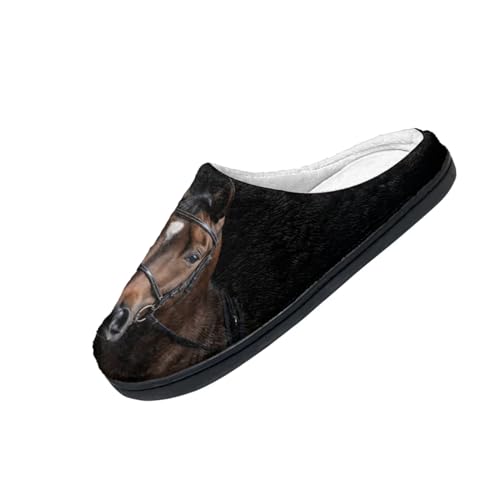 Howilath Pferde Erwachsene Hausschuhe für Frauen 3d braunes Pferd Wohnzimmer Hotel Slip On Hausschuhe schwarz Weiche Baumwolle Hausschuhe-42-43 von Howilath