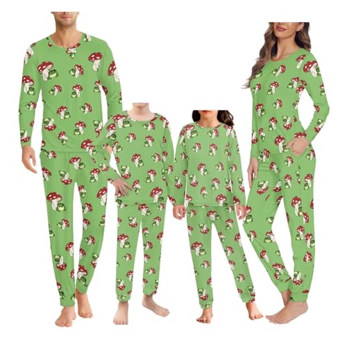 Howilath Pilz Familie Pyjamas Matching Sets Pj Frösche Outfits Grün Nachtwäsche Lange Ärmel Schlafanzug mit Taschen Pyjamas Kinder-5-6 von Howilath